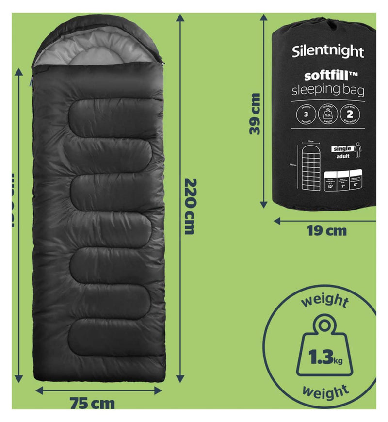 Silentnight Adult Sleeping Bag Black (British brand)