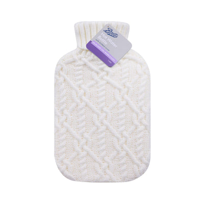 Boots Boots Hot Water Bottle with Cable Knit Cover - Cream - 1.6ltr- Buy online at McGrocer