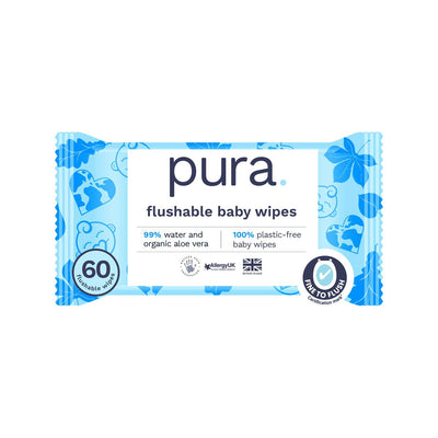 Boots Pura Plastic Free Flushable Baby Wipes 60pk- Buy online at McGrocer