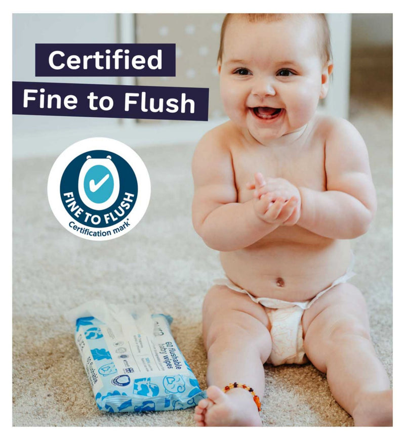 Pura plastic-free flushable baby wipes 60pk - British product