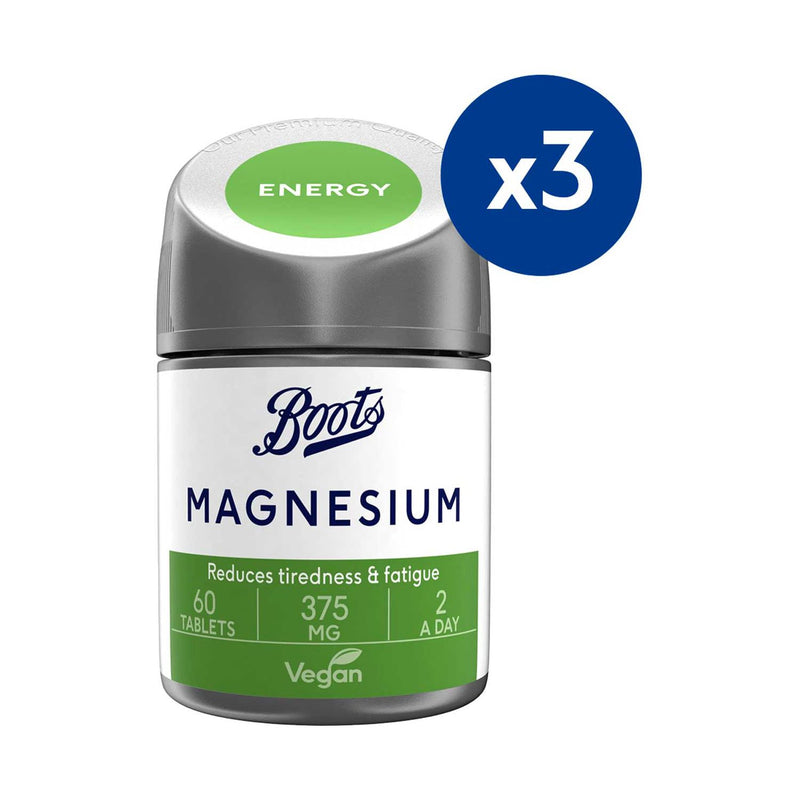 Boots Magnesium 375mg 3-month supplement bundle imported from the UK