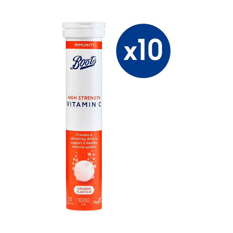 Boots High Strength Vitamin C 1000mg effervescent tablets orange flavour bundle, UK version
