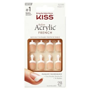 KISS Salon French Press-On Nails White Tips Medium Square Manicure Kit 28 Ct