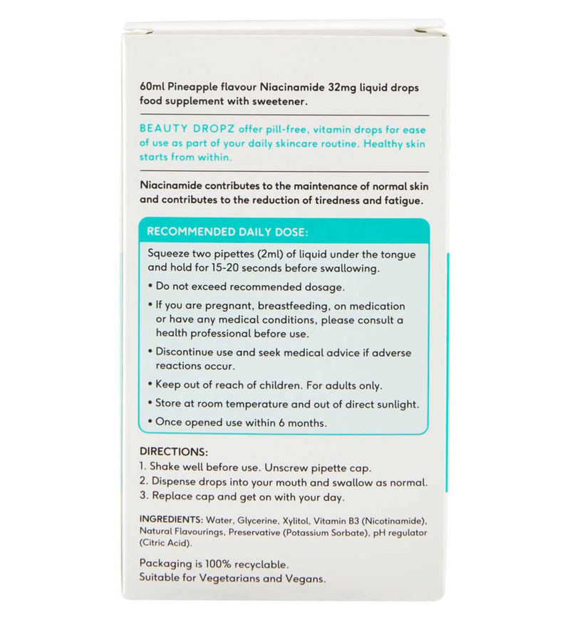 Beauty Dropz Niacinamide Oral Skincare Drops Pineapple Flavoured 60ml - British product