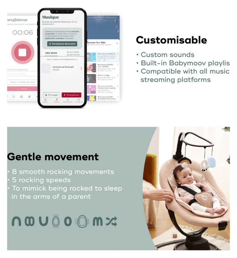 Babymoov Swoon Evolution Smart Baby Swing Mocca - British product