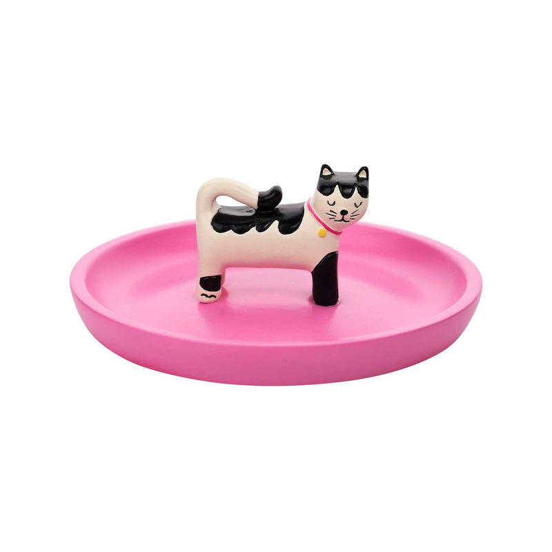 Raspberry Blossom cat trinket dish pink polyresin (British brand)