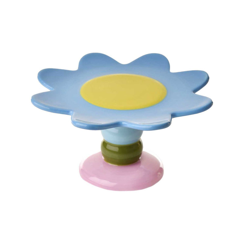 Raspberry Blossom ceramic cake stand with colourful design, imported from the UK