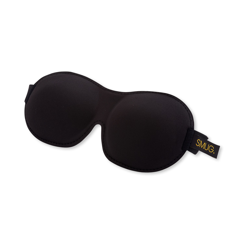 Black contoured sleep mask with domed design for eyelash comfort - British product