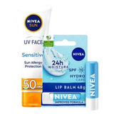 NIVEA sun cream and lip balm bundle SPF50 50ml, imported from the UK