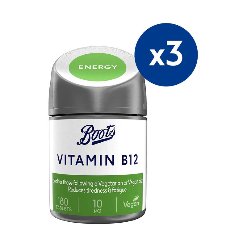 Boots Vitamin B12 tablets 180s triple pack - British product