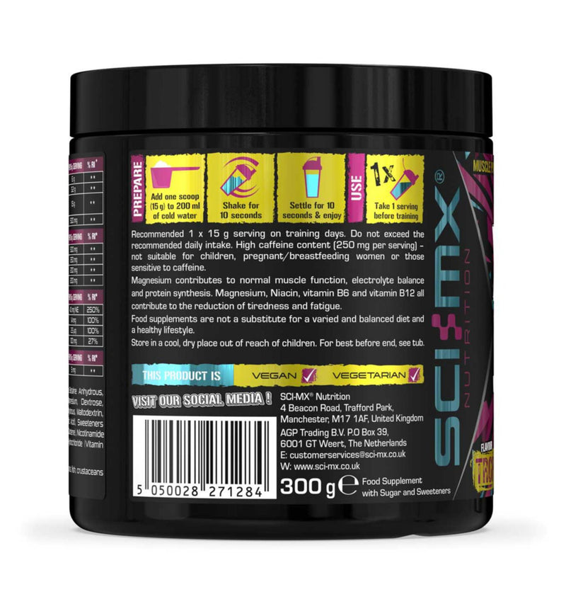 SCI-MX pre-workout powder tropical 300g, imported from the UK