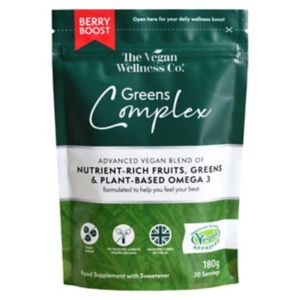 Boots The Vegan Wellness Co. Greens Complex Berry Boost Greens Powder 180g- Buy online at McGrocer