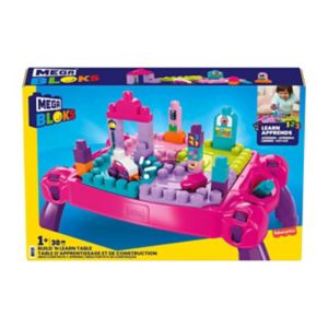 Mega Bloks طاولة بناء وتعلم وردية للأطفال الصغار