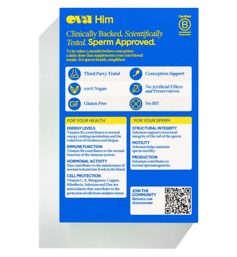 OVA OVAHim Advanced Sperm Support 56 capsules, imported from the UK