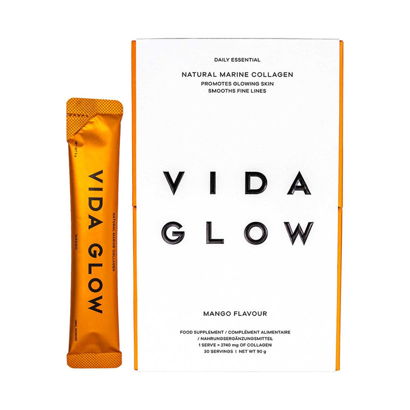 VIDA GLOW marine collagen supplement Mango sachets 30 x 3g (British brand)