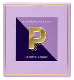 Landon Tyler alphabet candle Letter P Bergamot Lime Basil 140g, UK version