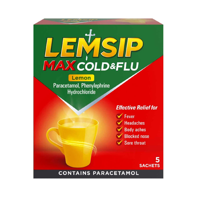 Lemsip Max Cold & Flu Lemon Sachets 5 Pack, UK version