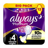 Always Platinum Secure Night Pads With Wings Size 4 Sanitary Towels 12