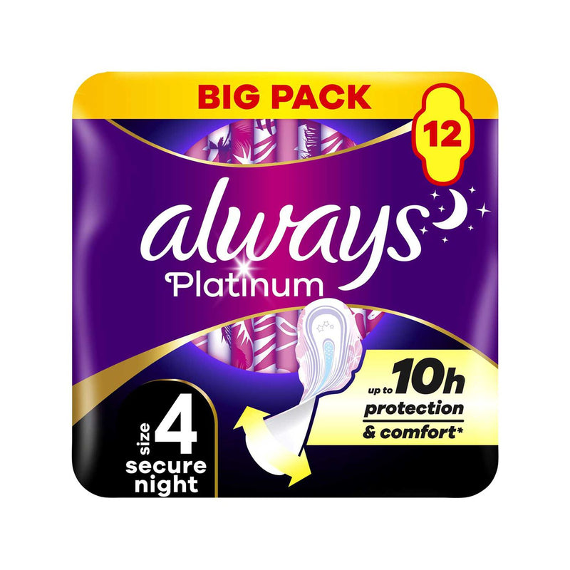 Always Platinum Secure Night Pads Size 4 12 Sanitary Towels - British product