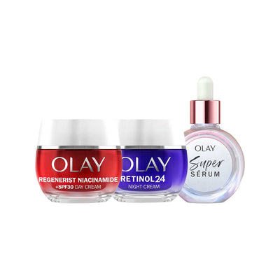 Boots Olay Anti-Aging Skincare Bundle Retinol 24 Niacinamide Super Serum 130ml- Buy online at McGrocer
