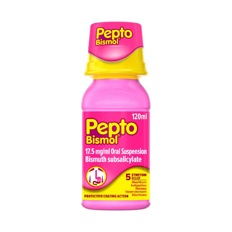 Pepto-Bismol oral suspension 17.5mg/ml 120ml, imported from the UK