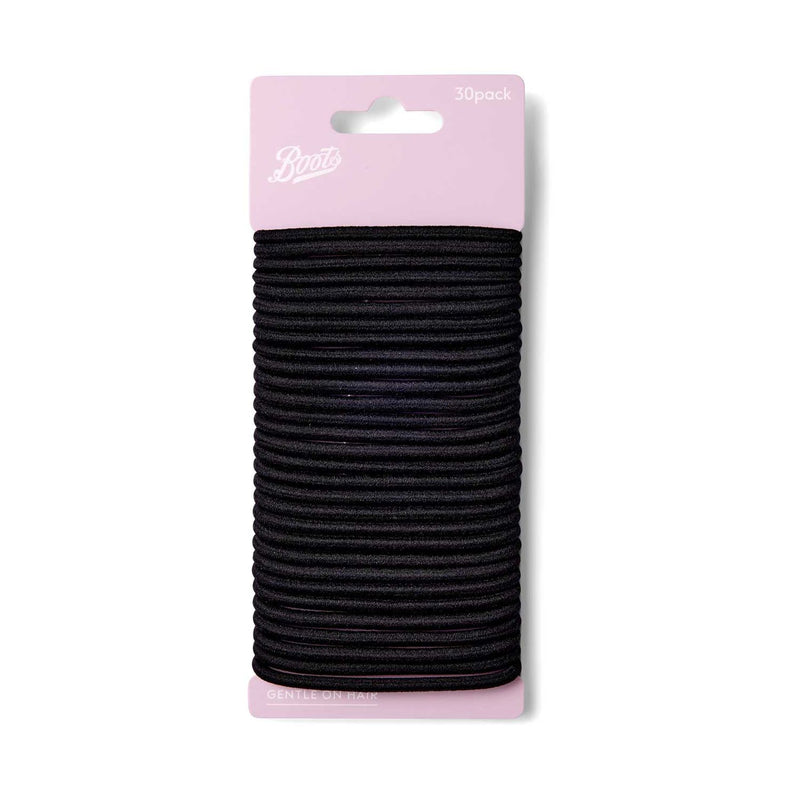 Boots standard ponybands black 30 pack, imported from the UK