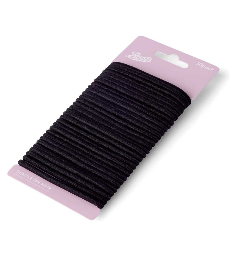Boots standard ponybands black 30 pack, imported from the UK