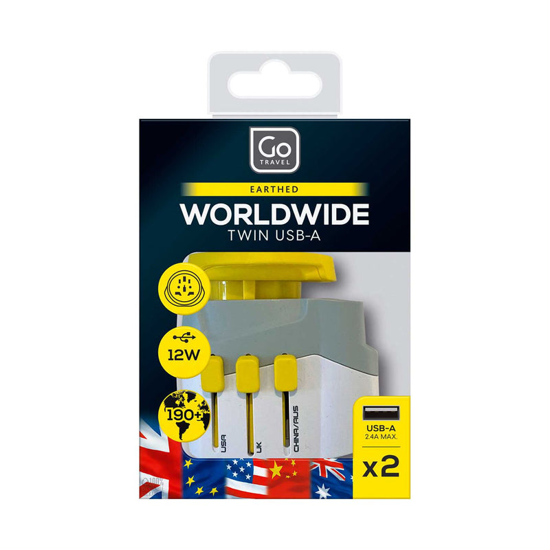 Go Travel worldwide adaptor with twin USB-A (British brand)
