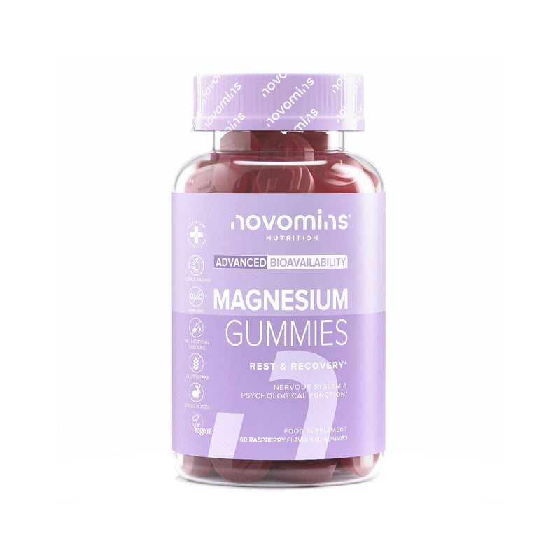 Novomins magnesium gummies raspberry flavour 60s (British brand)
