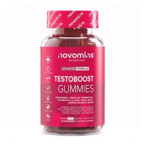 Novomins Testo Boost Raspberry Gummies 60s, imported from the UK