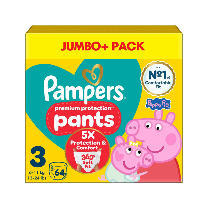 Pampers Premium Protection Nappy Pants Size 3 64 Count (British brand)