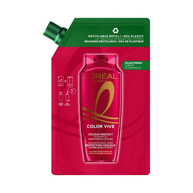 L'Oréal Paris Elvive Colour Protect Shampoo Refill Pouch 500ml, UK version
