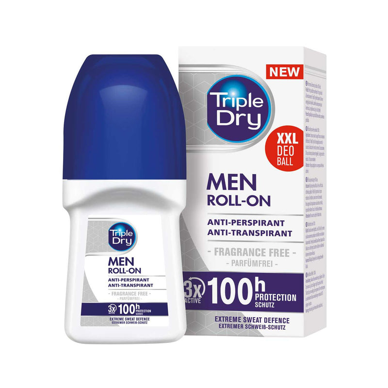 Triple Dry Men's Roll On fragrance free 50ml, imported from the UK