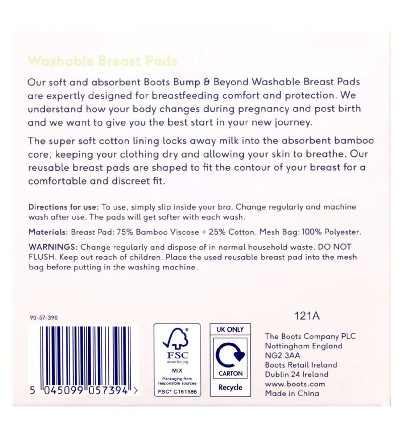 Boots washable breast pads white 6 pack, UK version