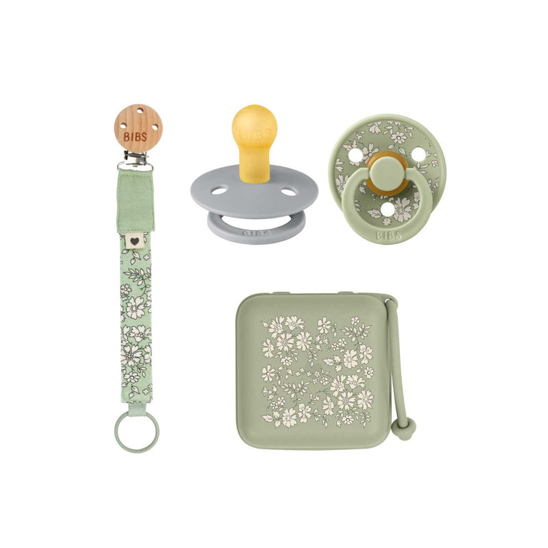 BIBS Liberty Essentials gift set Capel Sage soother clip box (British brand)