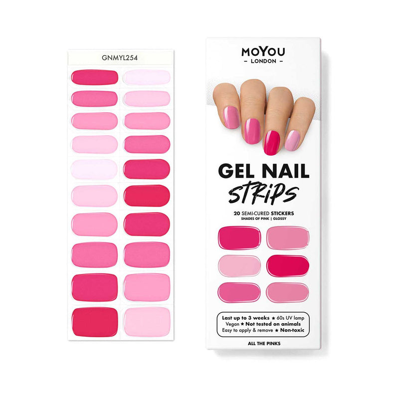 MoYou London Gel Nail Strips All The Pinks 20 pieces, imported from the UK