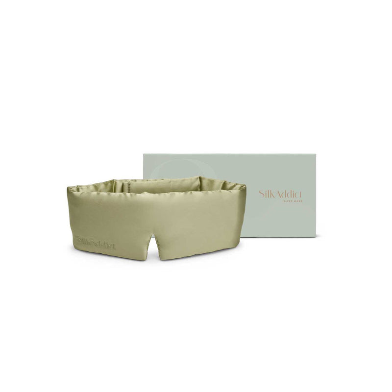 Silk Addict mulberry silk sleep mask olive green (British brand)