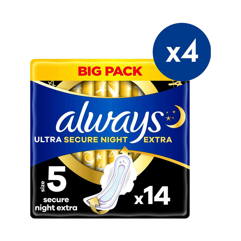 Always Ultra Sanitary Towels Secure Night Extra Size 5 Wings - British product