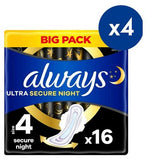 Always Ultra Secure Night Sanitary Towels Wings Size 4 - British product
