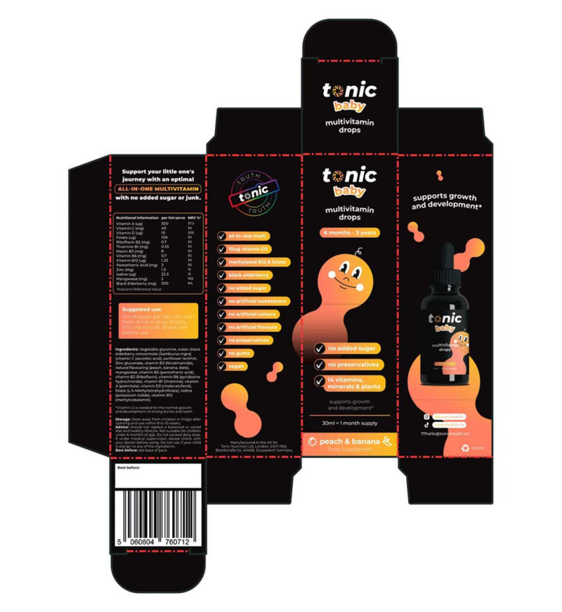 Tonic Health baby multivitamin drops 6 to 36 months 30ml (British brand)