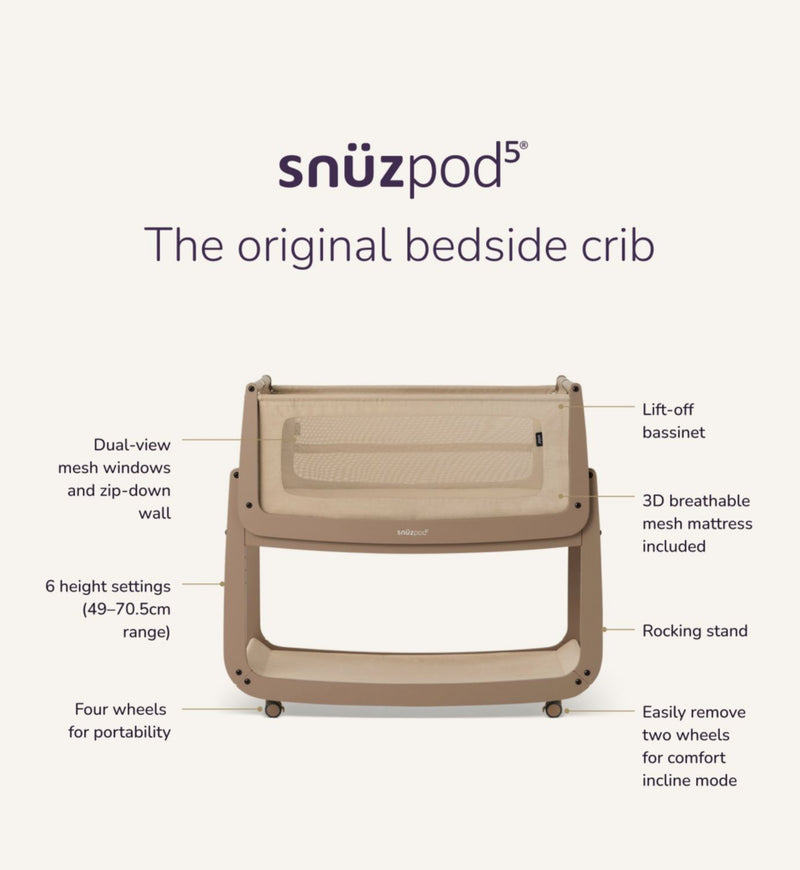 Snuz Pod 5 Bedside Crib Mocha For Babies (British brand)