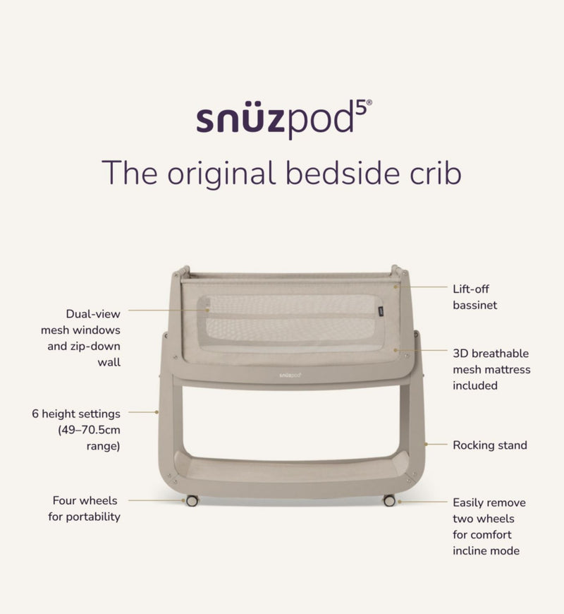 Snuz SnuzPod 5 Bedside Crib Pebble (British brand)