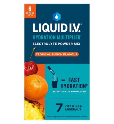 Liquid IV Hydration Multiplier Electrolyte Powder Mix Tropical Punch 6 Sachets