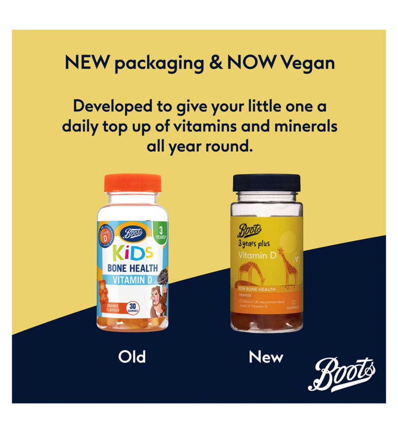 Boots vitamin D gummies 30s orange flavour for kids, UK version