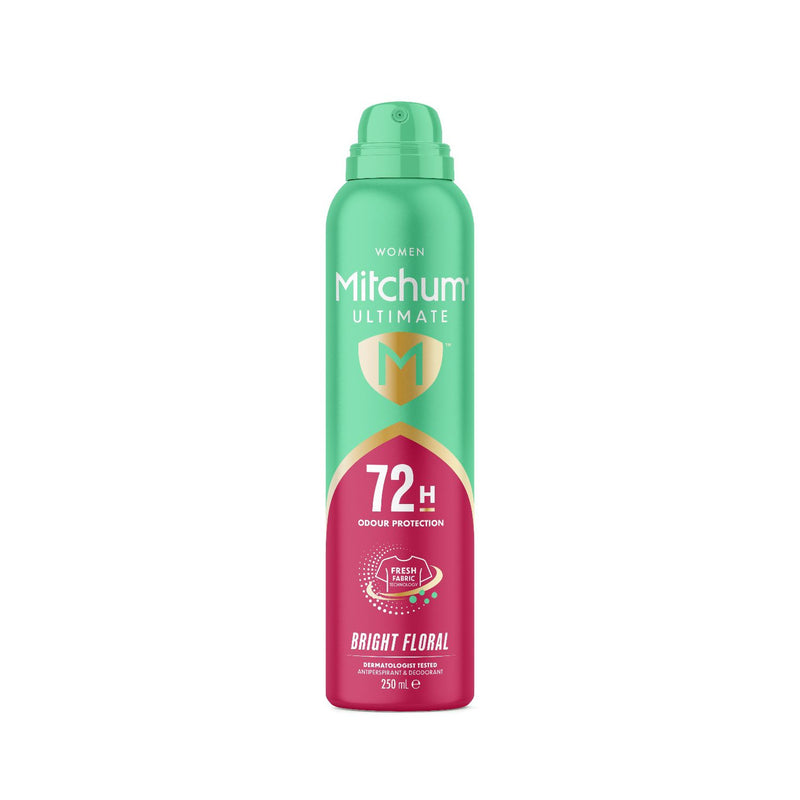 Mitchum Ultimate 72h Bright Floral Deodorant 250ml, imported from the UK
