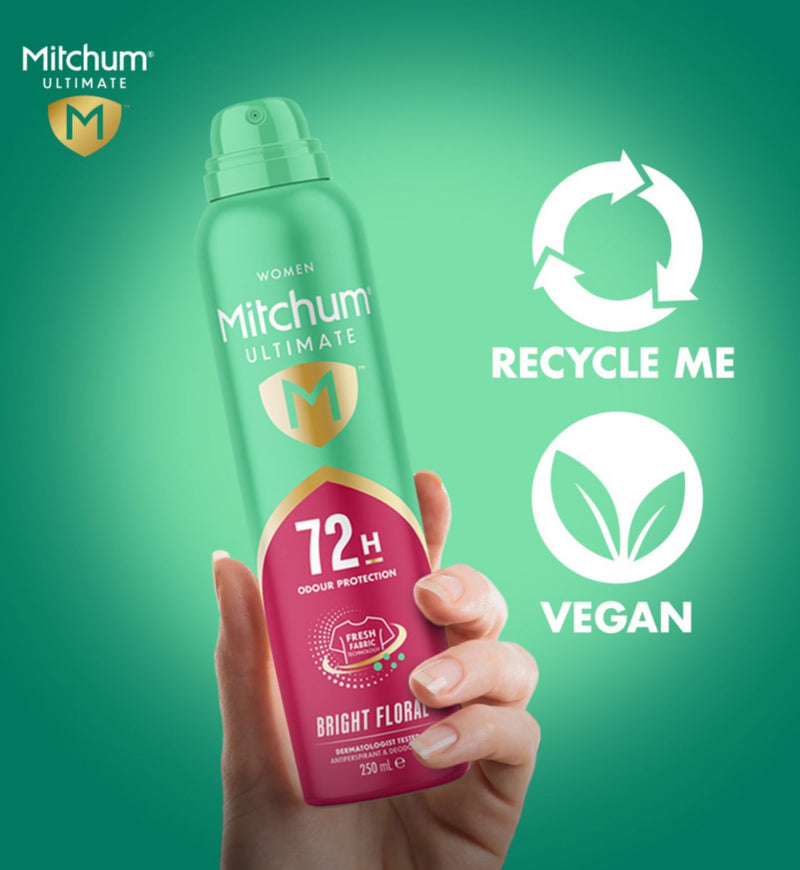 Mitchum Ultimate 72h Bright Floral Deodorant 250ml, imported from the UK