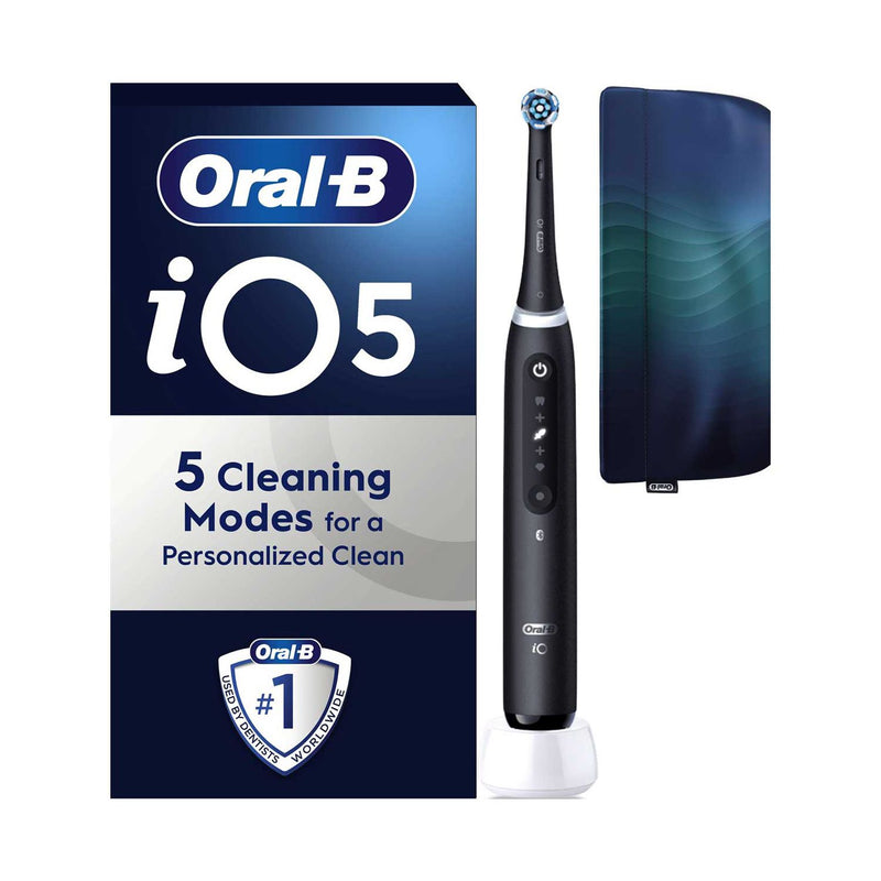 Oral-B iO5 Matt Black electric toothbrush with travel pouch - British product