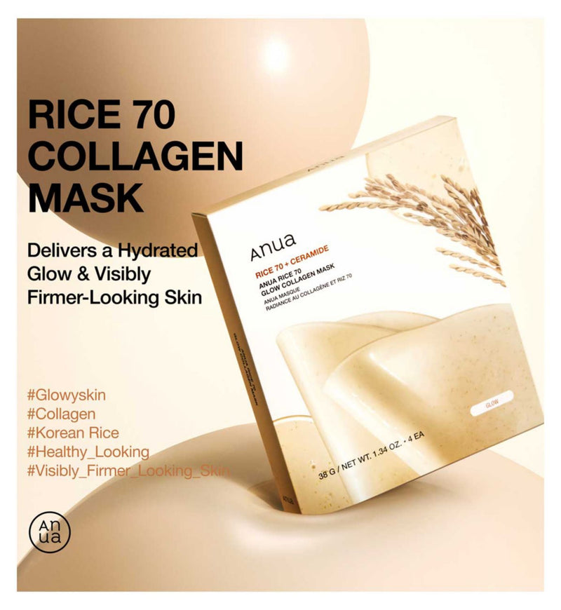 Anua Rice 70 Glow Collagen Mask 4 Pack - British product