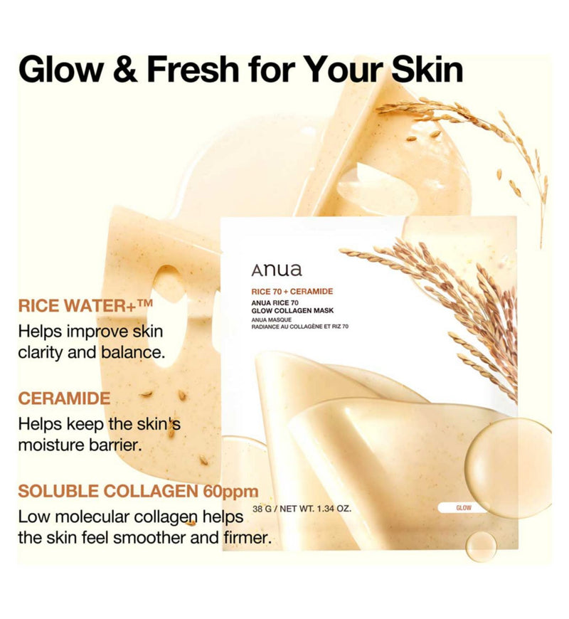 Anua Rice 70 Glow Collagen Mask 4 Pack - British product
