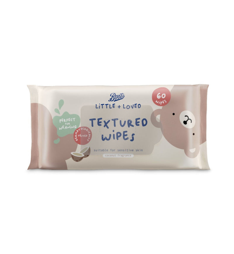 Boots baby wipes textured coconut 60 wipes, imported from the UK